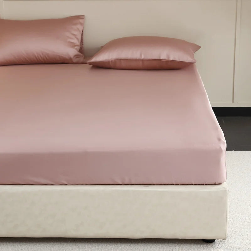 Mulberry Silk Fitted Bed Sheet with Elastic Bands Luxury Mattress Cover Single Double King Queen Size Bed Cover 100/140/200/220
