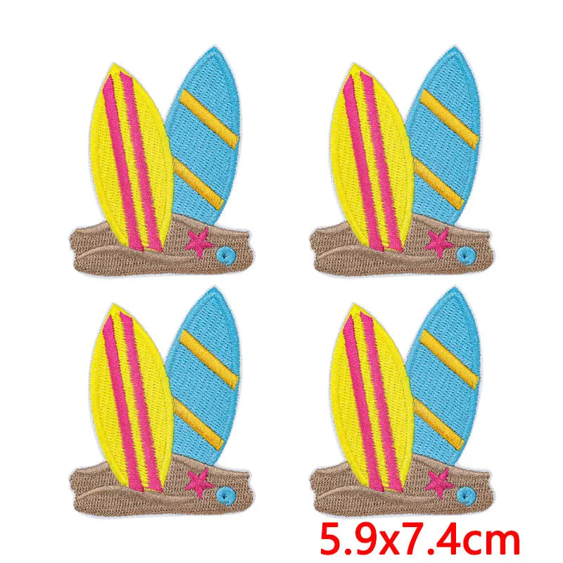 10Pcs/Lot Cool Summer Pool Iron On Patches For Clothing Beach Chair Colorful Kite Aloha Embroidery Patches Backpack Appliques
