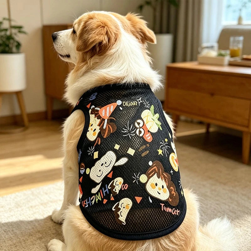 Cartoon Mesh Dog Vest Breathable Summer Pet Clothes for Small Dog Cat Chihuahua Yorkshire T-Shirt Puppy Sleeveless Cooling Shirt