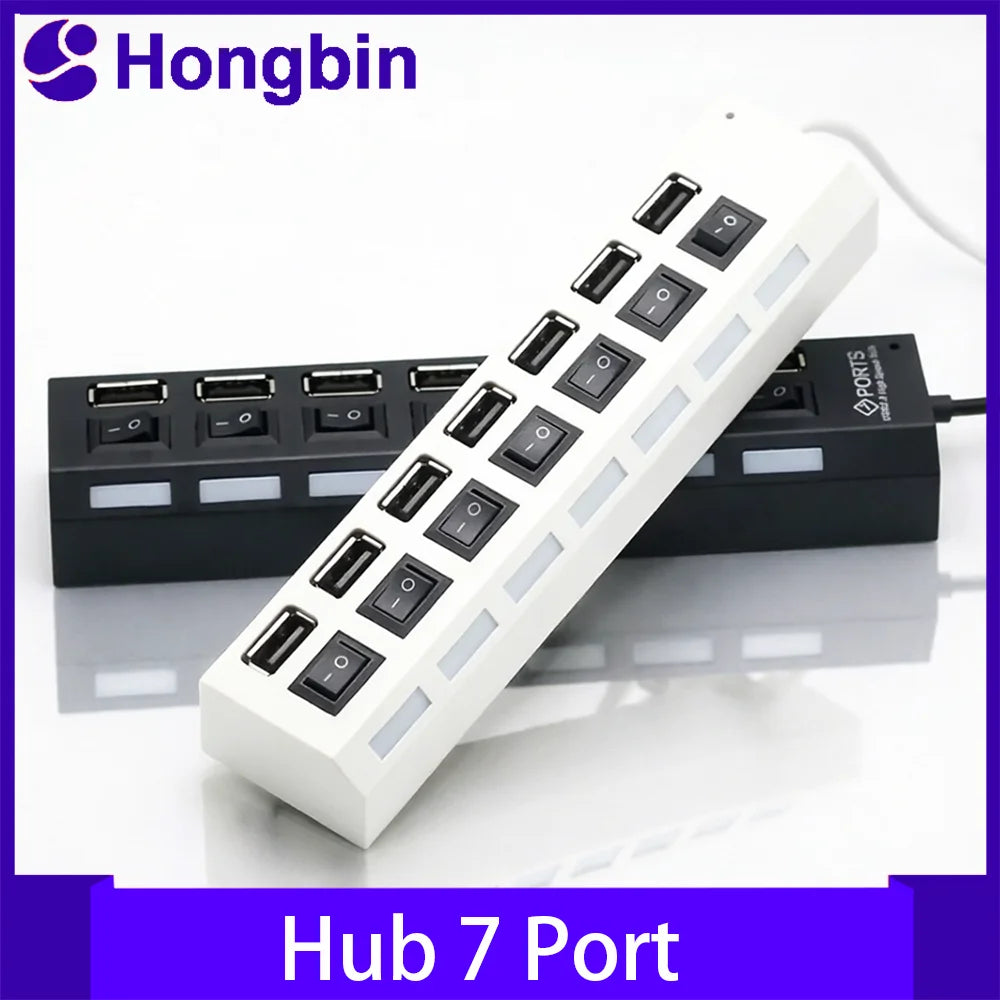 USB Hub 7 Port Multi USB Splitter Power Adapter Multiple Expander With On Off Switch For PC Laptop MacBook Accessories