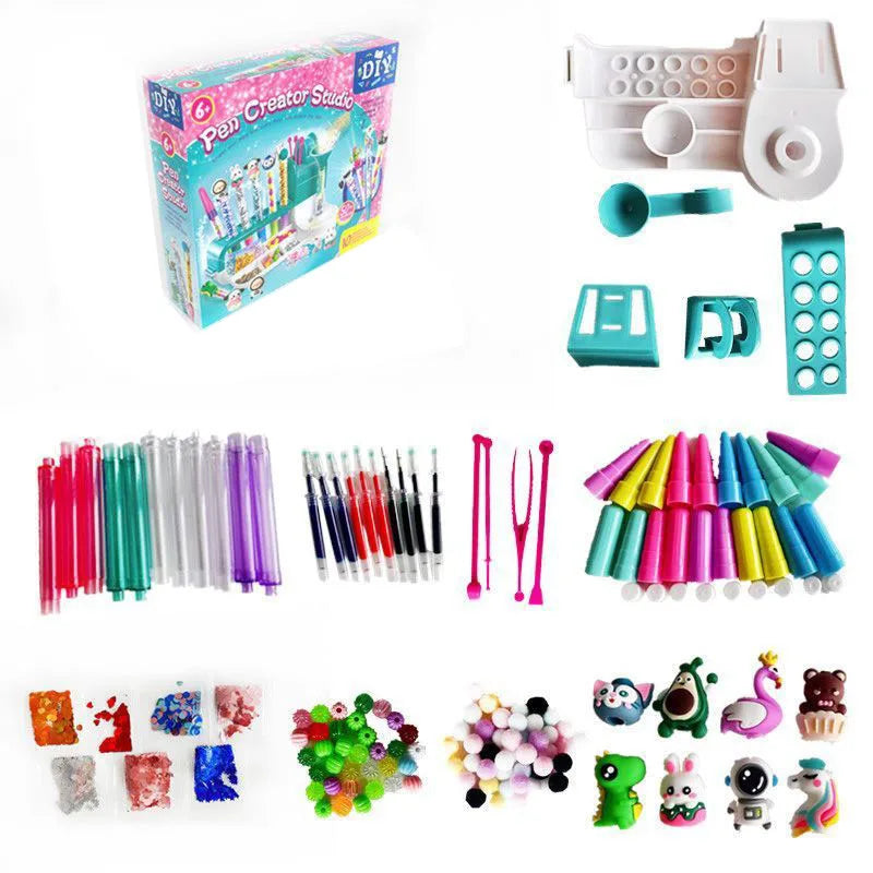 Kids DIY Pen Creator Studio Set - Educational Toy for Children to Make Custom Pens with Decorations, Craft Kit for Creativity &
