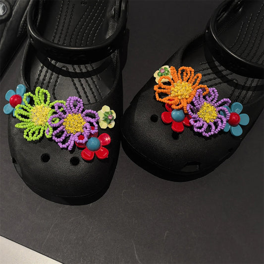 Dopamine Handcrafted Beaded Jelly Shoes Sandals Accessory DIY Decorative DIY Shoe Flower Slippers Colorful Buckles DIY Accessory