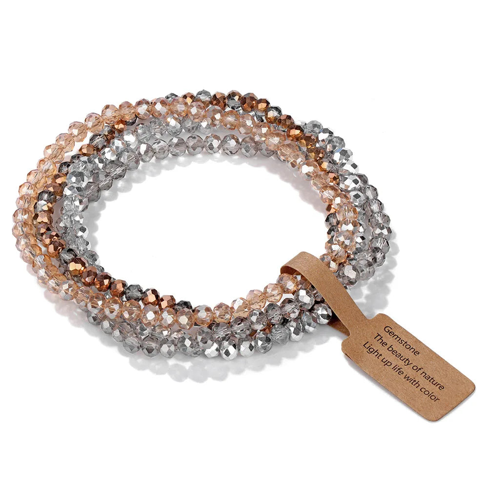 4Pcs/Set Crystal Bracelets For Women Girls Natural Stone Beads Bracelets Grey pink White blue series Crystal Fashion Jewelry