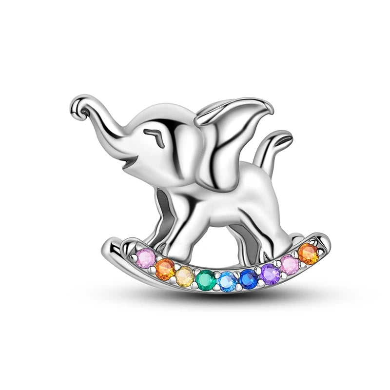 925 Silver elephant lion rhinoceros dinosaur Animal Charms Beads Fit 4MM hole diamet Bracelets Fine DIY Christmas Jewelry Gifts