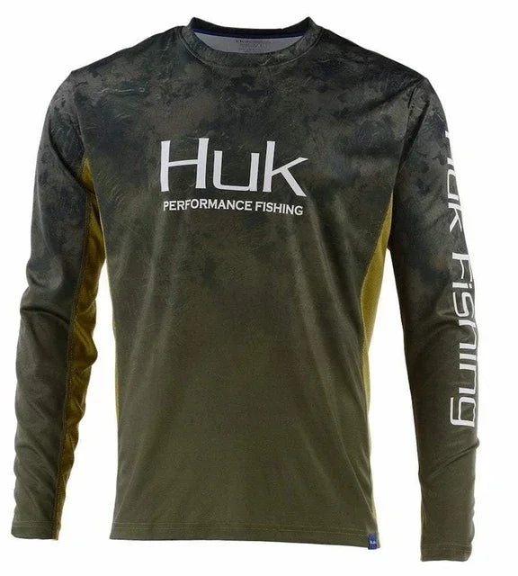 HUK Fishing Shirt Long Sleeve Uv Protection Man Outdoor Summer Fishing Clothing Performance Jersey Men's Fishing Apparel UPF 50+