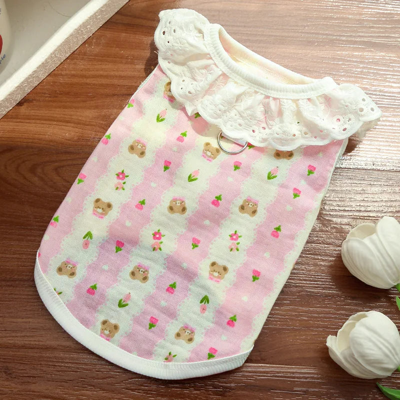Dog Cooling Vest Thin Print Dog Clothes Summer Fashion Pet T Shirt Fly Sleeves Girls Dog Clothing Chihuahua Bichon Puppy Vests