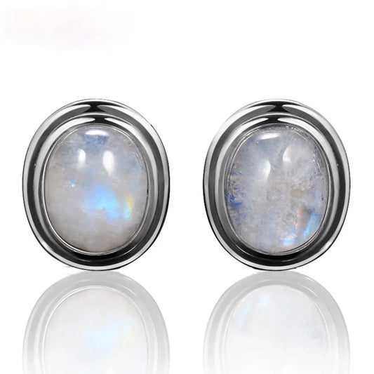 Natural 8x10MM Oval Moonstone Stud Earrings S925 Silver Earring for Women Vintage Ear Jewelry Party Gift Wholesale