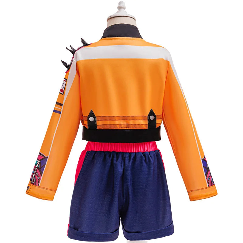 Kids Girls Street‑Style Fancy Cosplay Kit 3D Printed Cropped Jacket Shorts for Halloween Birthday Theme Party Role‑Play Outfit