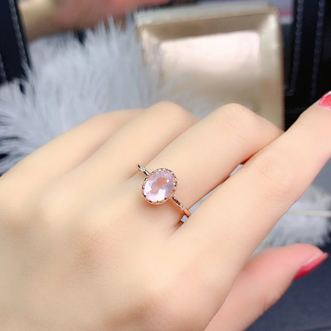 FS 6*8mm Natural Rose Quartz Simplicity Ring S925 Sterling Silver Fine Fashion Charm Weddings Jewelry for Women MeiBaPJ