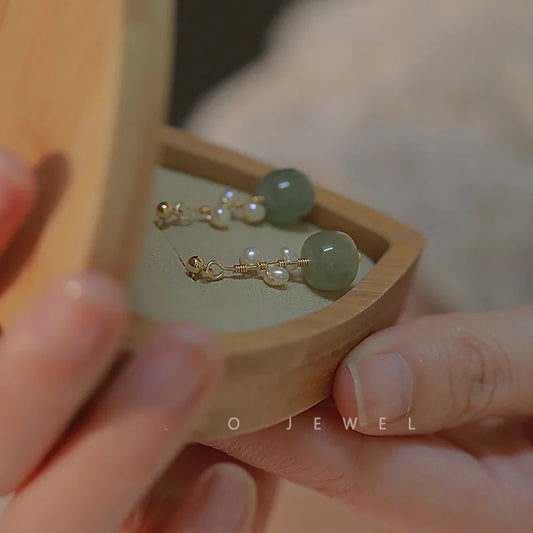 VOQ Natural Hetian Jade Earrings Feminine High-end Luxury Stud Earrings Women's Boutique Pearl Jewelry