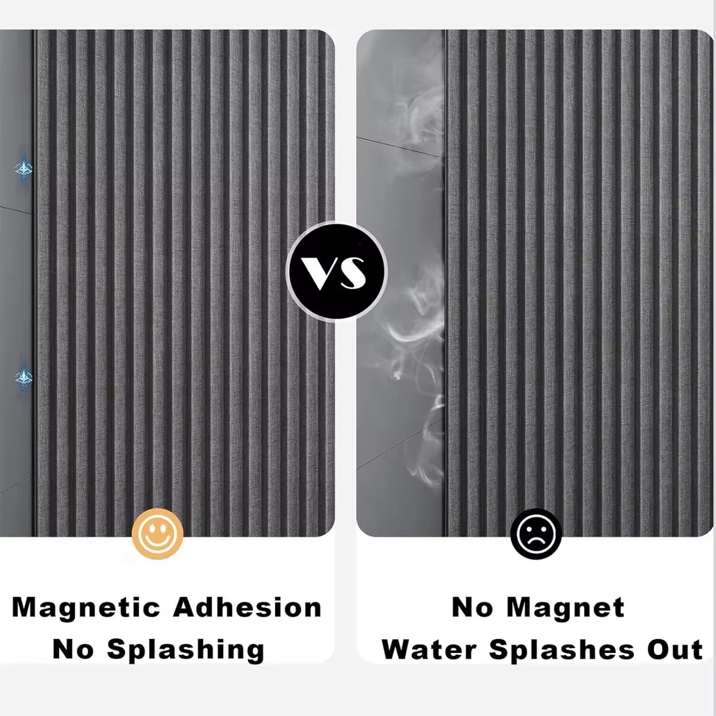 Magnetic Foldable Linen Bath Curtain Waterproof for Walk-In Shower - No Included Adjustable Rod