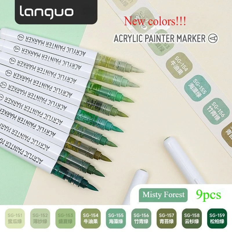 9pcs/Box Mix Color Acrylic Markers Set Art Rock Painting Pens Kids Gift Graffiti For Stone Glass Book Shoes DIY Craft Supplies