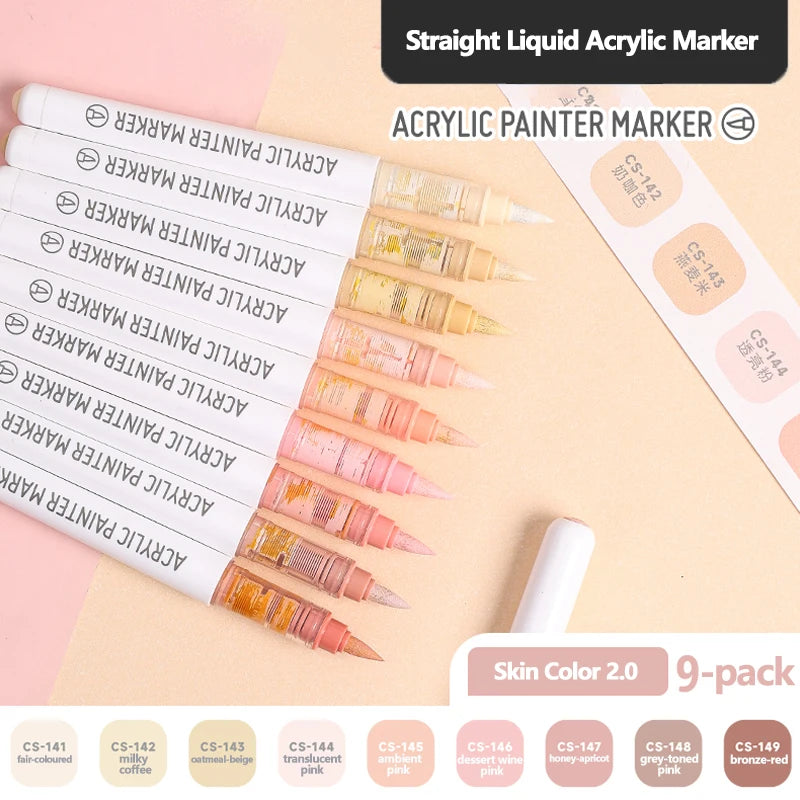 9pcs/Box Mix Color Acrylic Markers Set Art Rock Painting Pens Kids Gift Graffiti For Stone Glass Book Shoes DIY Craft Supplies