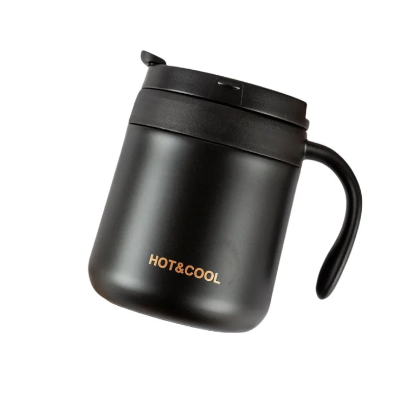 Simple Solid-color Coffee Cup Stainless Steel Insulated Cup with Handle  Wide-mouthed Stainless Steel Office Large-capacity Mug