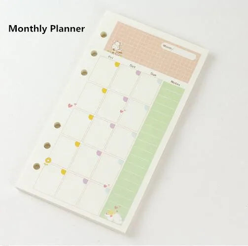 2026Colored A5 A6 Loose Leaf Notebook Refill Spiral Binder Inner Page Weekly Monthly To Do Line Dot Grid Inside Paper Stationery