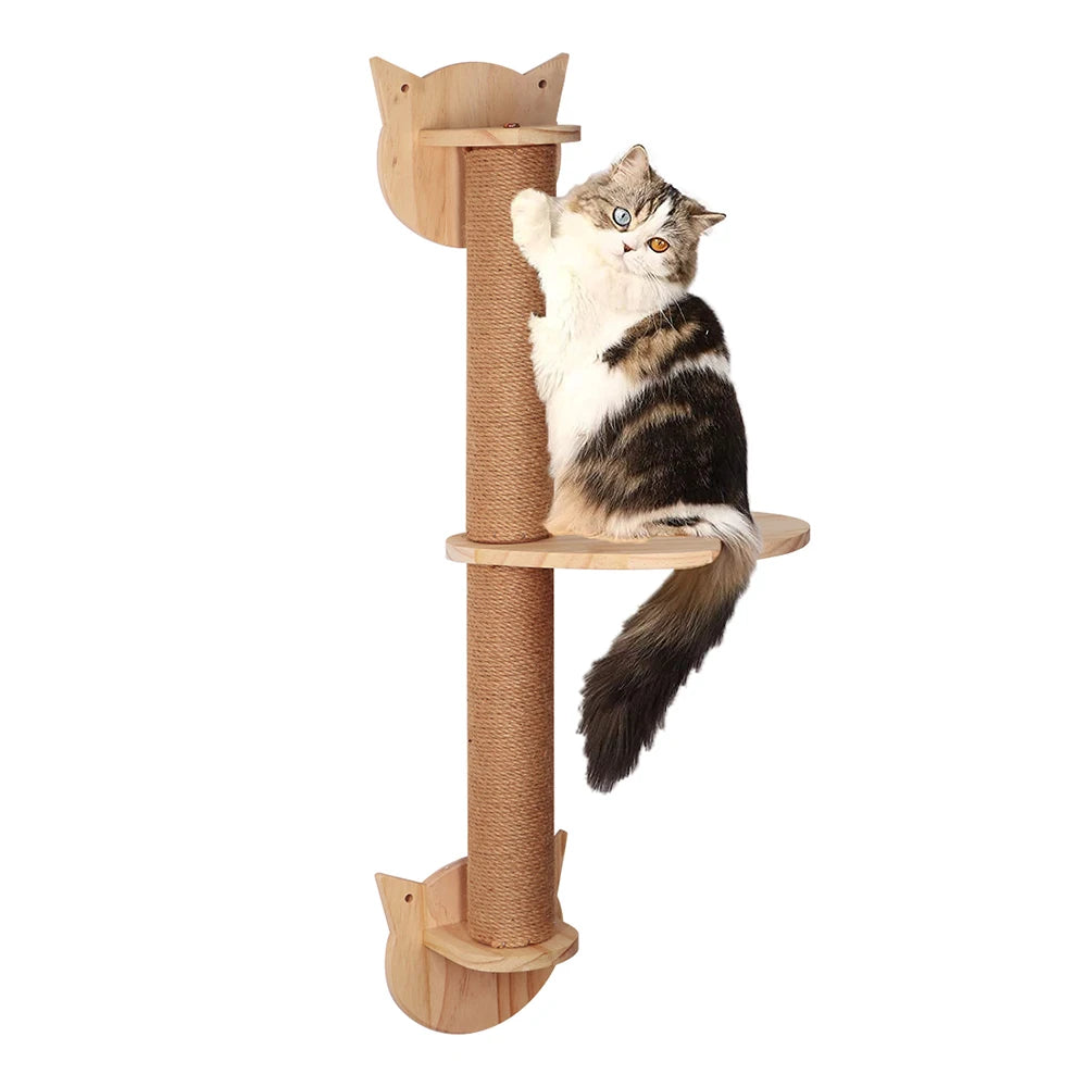 77cm Cat Activity Tree with Scratching Posts Wall Mounted Sisal Scratcher Pine Wall Climbing Hammock for Indoor Cats Accessories