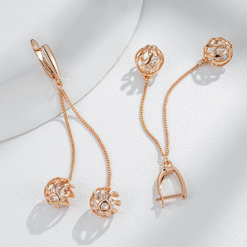 Kinel Hot Trend Long Tassel Dangle Earrings For Women Fashion 585 Rose Gold Color Natural Zircon Fine Daily Jewelry Crystal Gift