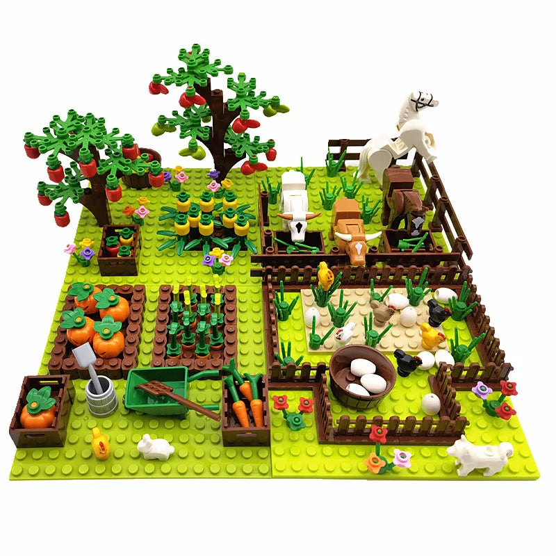 MOC Farm Animals Trees Plants Building Blocks for Kids Compatible Classic Bricks Juguetes Bloques Base Plate Toys for Children