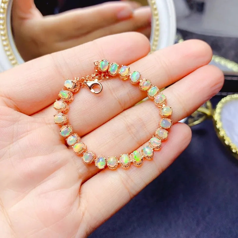 3*4mm Natural Opal Bracelet S925 Sterling Silver for Women Fine Fashion Charm Weddings Jewelry