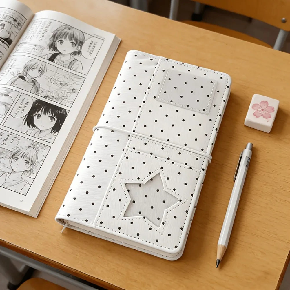 A6 Polka Dot Cloth Binder Notebook 6-Hole Loose Leaf Portable DIY Scrapbook Journal Multi Pocket Photo Album Planner School Gift