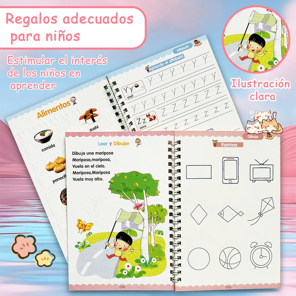 4 Booksset Notebook Spanish Sketchbook Montessori Calligraphy Magic Book Copybook  Handwriting Early Learn