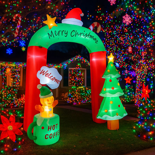 2.7M/8.8FT Inflatable Christmas Archway Tree Coffee Cup Lights LED Home Decor Toys Yard Xmas Ornaments Holiday Decor Supplies