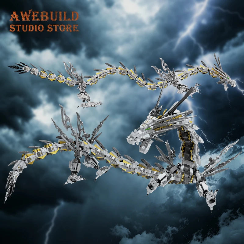 1485pcs White Mechanical Dragon Building Blocks Robotic Animal MOC Bricks STEM Toys Fantasy Creature Assembled Model Adult Gifts