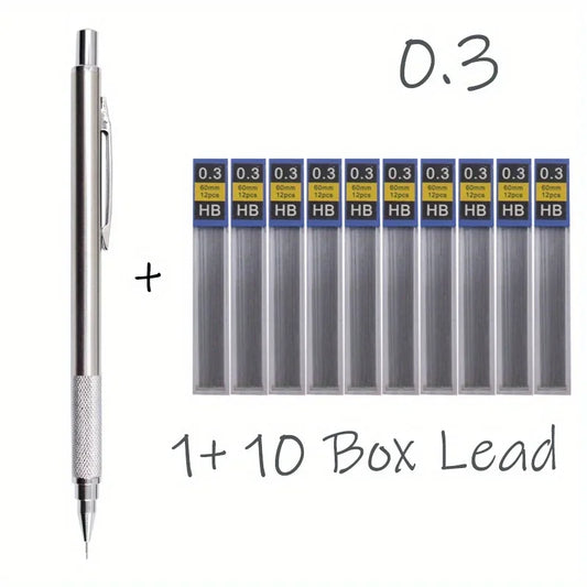 All Metal Mechanical Pencil – 0.3 to 2.0mm Retractable Pencil with Refills