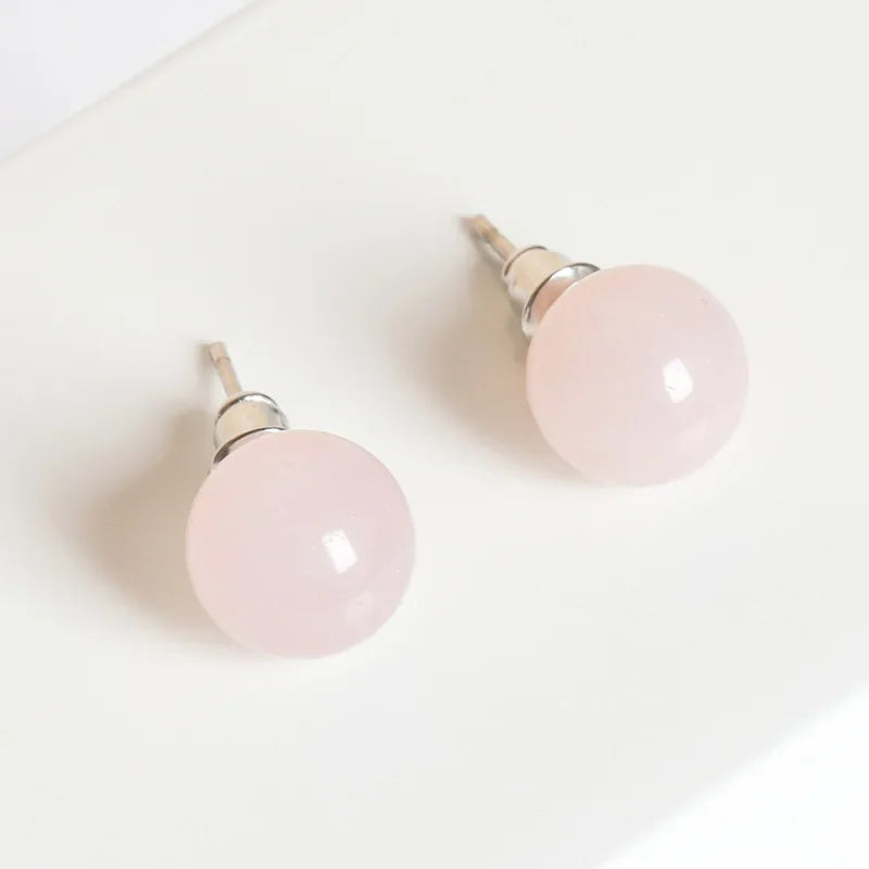6mm 8mm 10mm Natural Agate Earrings Healing Crystal Stone Round Ball Pearl Beads Stud Fashion Jewelry for Women Girl Wholesale