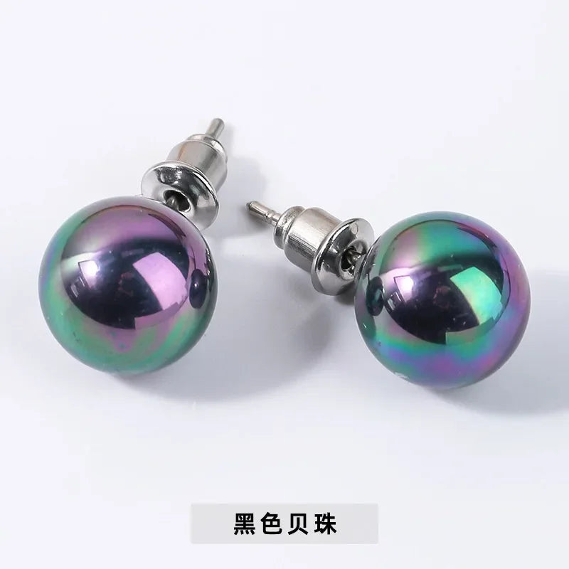 6mm 8mm 10mm Natural Agate Earrings Healing Crystal Stone Round Ball Pearl Beads Stud Fashion Jewelry for Women Girl Wholesale