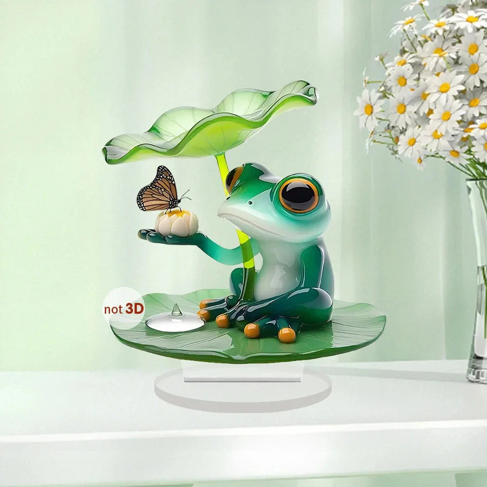 1pcs Small Fresh Summer Riverside Cooling Frog 2D Flat Acrylic Bedroom Office Desktop Decoration Ornament