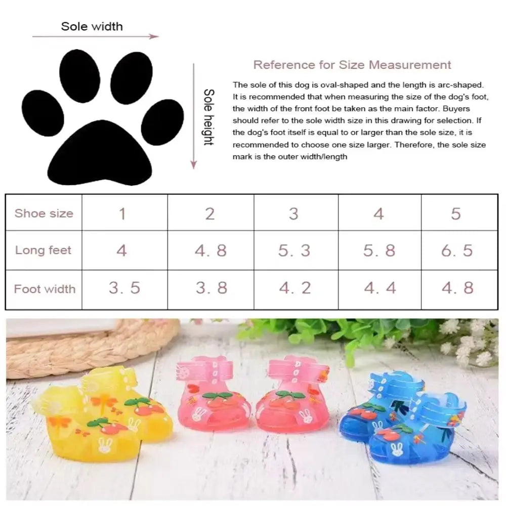 4Pcs/Set Cartoon Dog Summer Jelly Sandals Soft Adjustable Breathable Dog Shoes Wear-resistant Non-slip Hollow Puppy Shoes