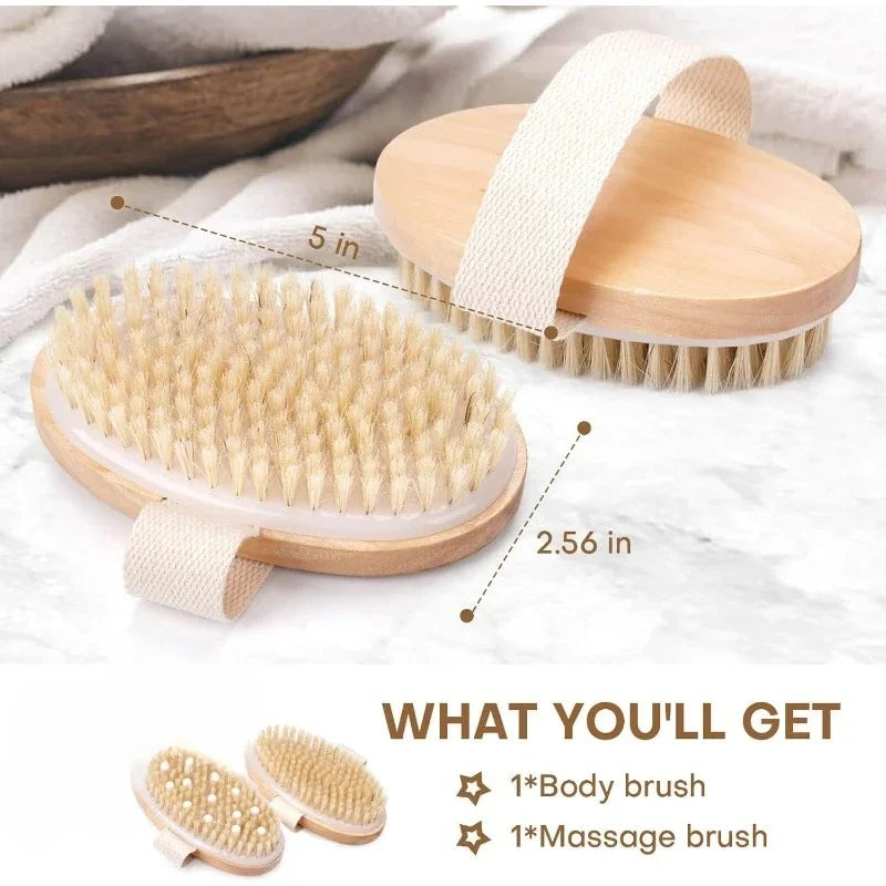 Dry Brushing Body Brush Natural Bristle Exfoliating Brush with Massage Nodes and Improving Skin Health Bathing Tools