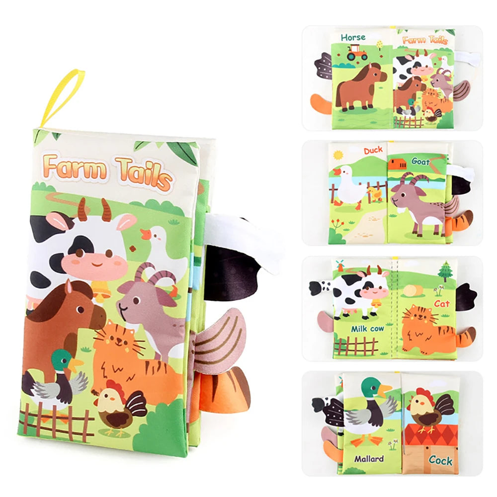 Baby Cloth Book Toys Cartoon Animals Tail  Educational Ringed Paper Cloth Book Toys Enlightenment Baby Toys 0-12 Months Gifts