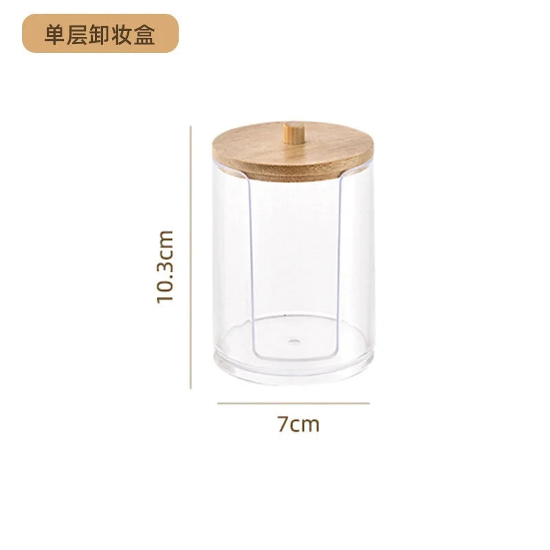 1pcs Cotton Swab Storage Box Acrylic Jar Makeup Organizer Cotton Round Pad Holder Box Q tip Holder Dispenser with Bamboo Lid