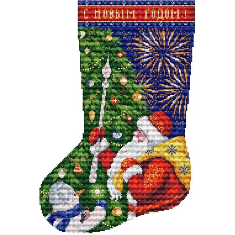 Christmas Stocking Series NKF Cartoon Pattern Cross Stitch Kit 14 16 11CT White Count Canvas Set DIY Embroidery Home Decor Gifts