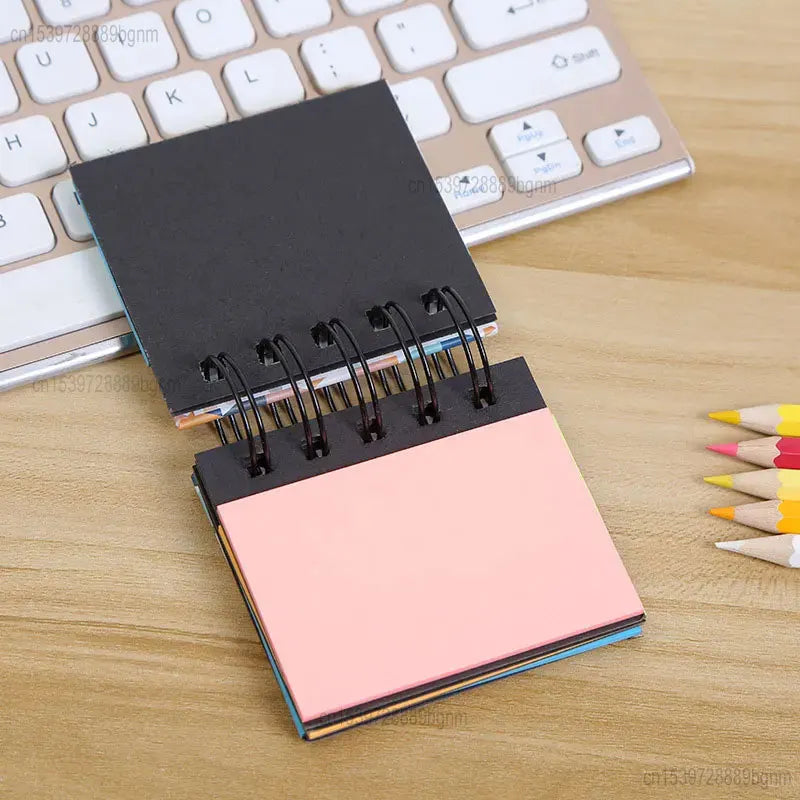 Multi-layer Colorful Paper Sticky Note Memo Pad Hard Cover Spiral Coil Mini Notebook Notepad Planner Self-Adhesive Stickers