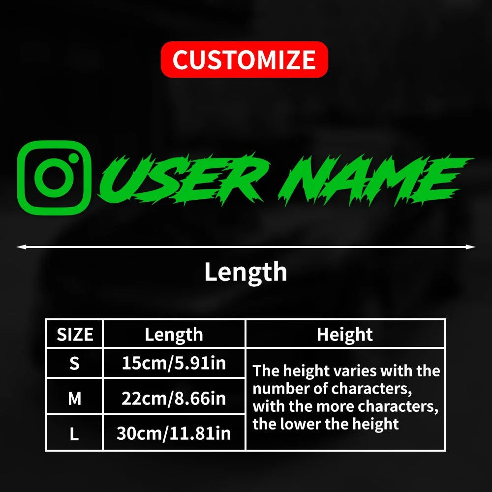 1PC Custom Car Sticker Instagram Cool Fonts Waterproof DIY Vehicle Window Motorcycle Bicycle Scooter Helmet Durable Vinyl Decals