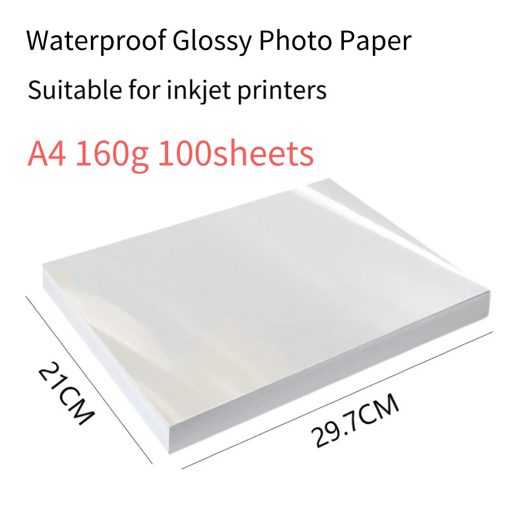 A4 100 Sheets Glossy Photo Paper 160gsm 120g waterproof High Gloss Quick Dry photo paper for Canon Epson HP Color Inkjet Printer