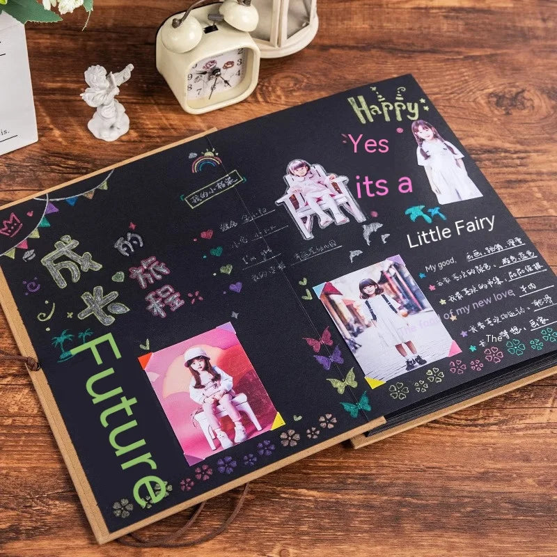 16 Sheets Folding DIY Photo Album Organ Book Hand Made Hardcover Kraft Drawing Pad Paper Anniversary Scrapbook Photo Album