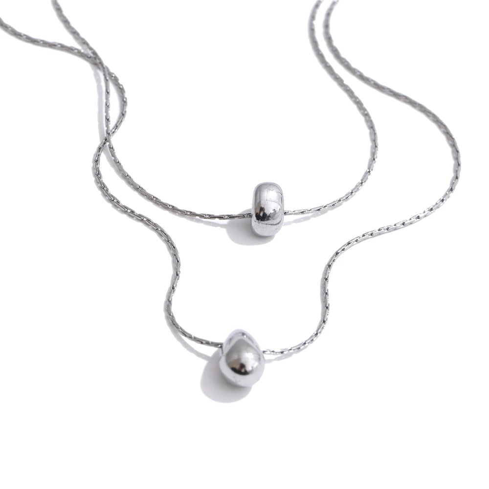 Yhpup Distinctive Cast Pendant Double Layer Chain Stacked Fashion Necklace Gift 316L Stainless Steel Trendy Jewelry Accessories