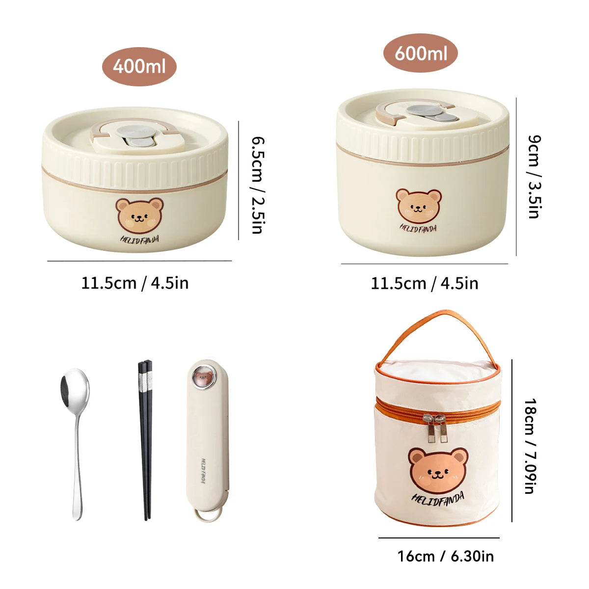 WORTHBUY Portable Cute Bear 304 Stainless Steel Insulated Bento Lunch Box Microwave Sealed Lunch Container For Kids  Students
