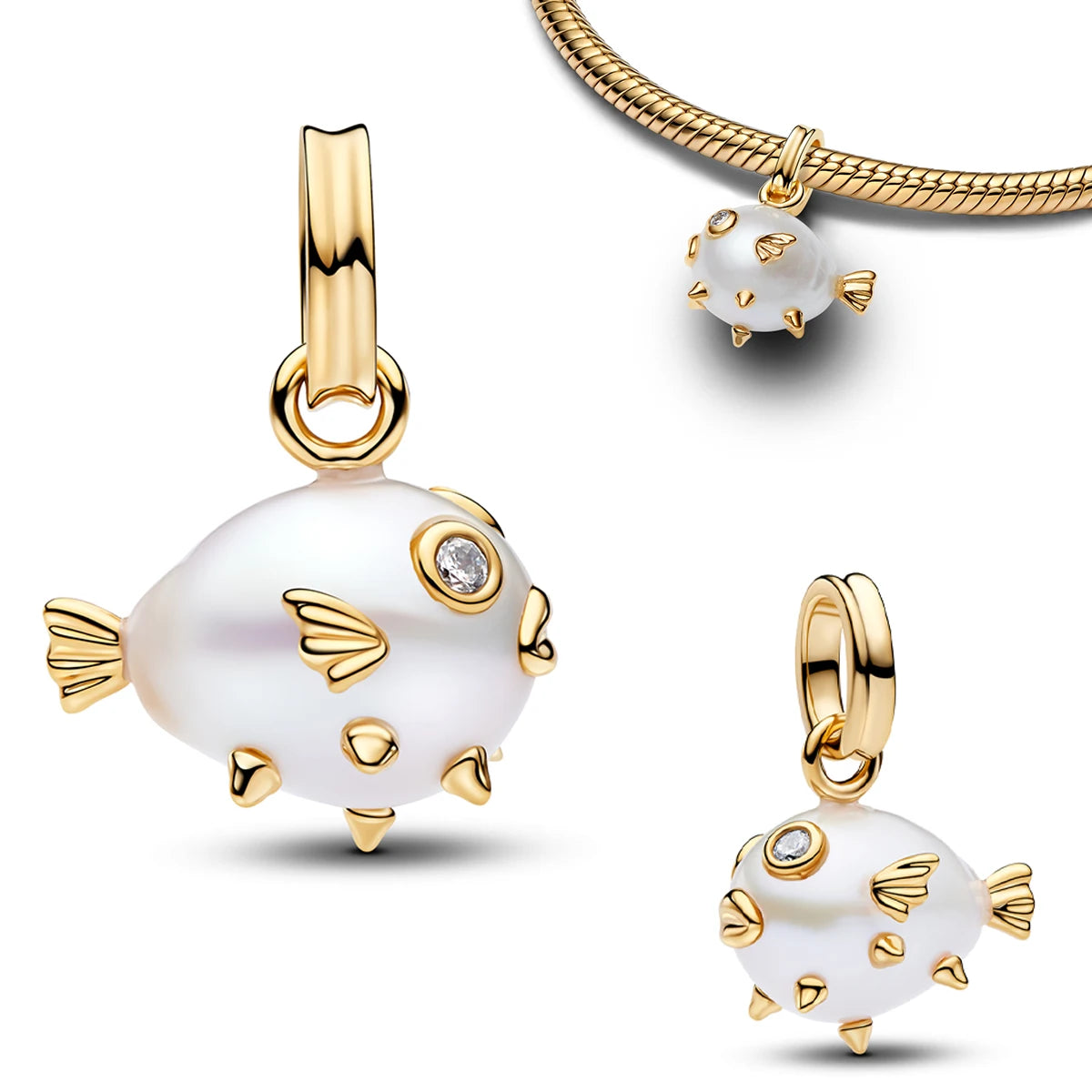 2026 S925 Silver Plated Paved Golden Ring Charm Luxury Stone Shell Nature Strength Cowboy Textured Safety Chain Fine Jewelry