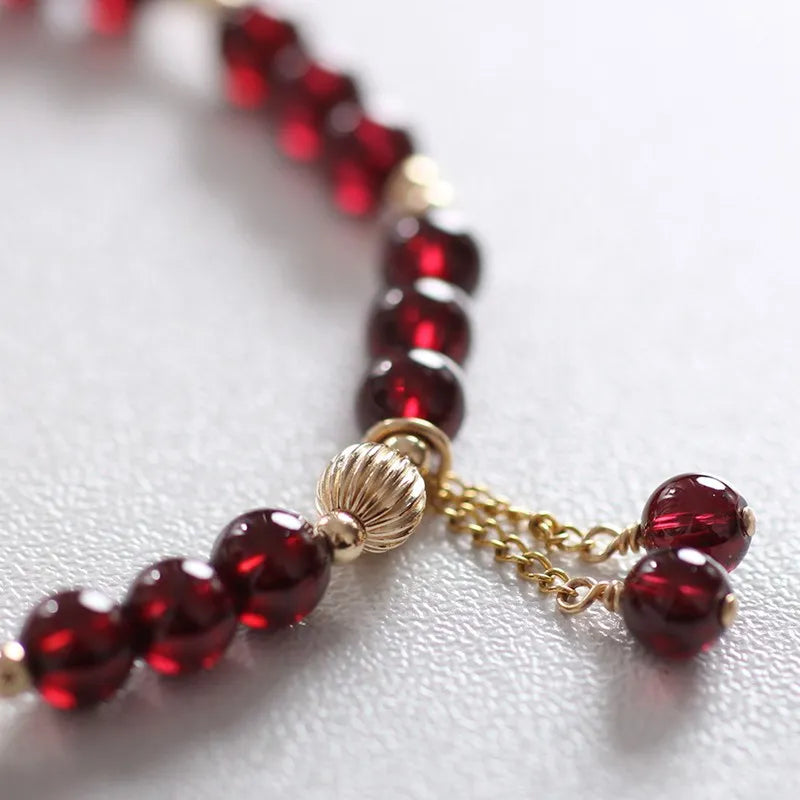 Ruifan 14k Gold Plated Natural Garnet Crystal Stone Beaded Strand Thin Bracelets for Women Girls Fine Jewelry Official-website