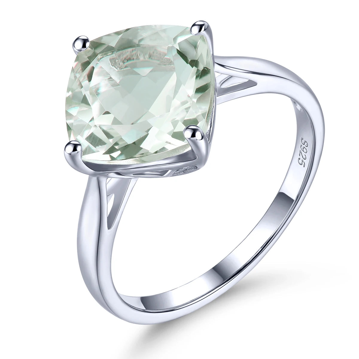 Natural Green Amethyst Sterling Silver Rings 3.8 Carats Light Green Gemstone Women Classic Simple Design S925 Fine Jewelrys