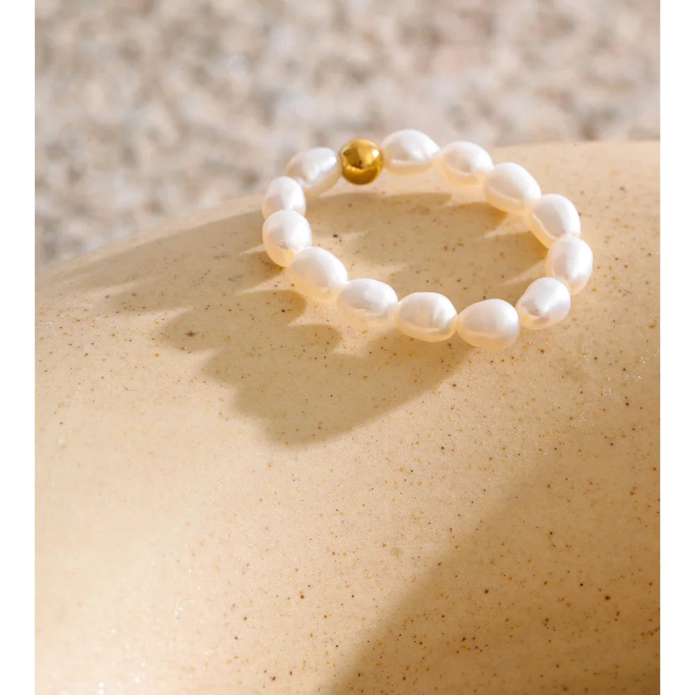 Yhpup Luxury Natural Freshwater Pearls Beads Elasticity Adjustable Ring for Women High Quality Fashion Elegance Finger Jewelry