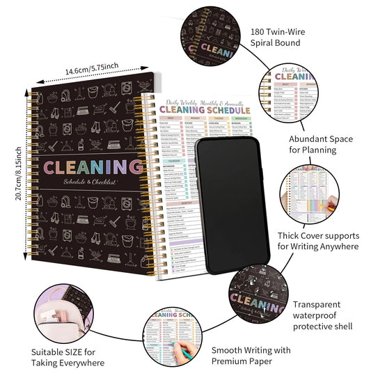 Cleaning Planner Spiral Notebook A5 Weekly Monthly Cleaning Schedule Deep Clean Checklist Household Organizer with Stickers