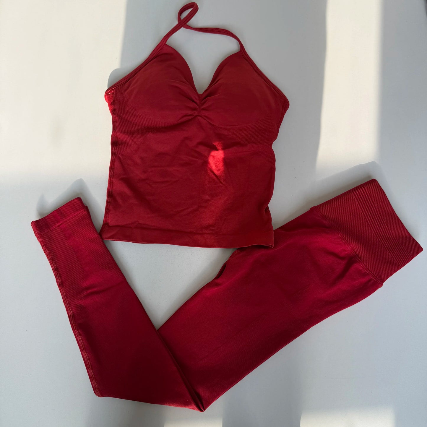 Women's Halter-Neck Beautiful-Back Fitness Set: One-Piece Bra Pad with High-Waist Butt-Lifting Pants Yoga and Workout Wear