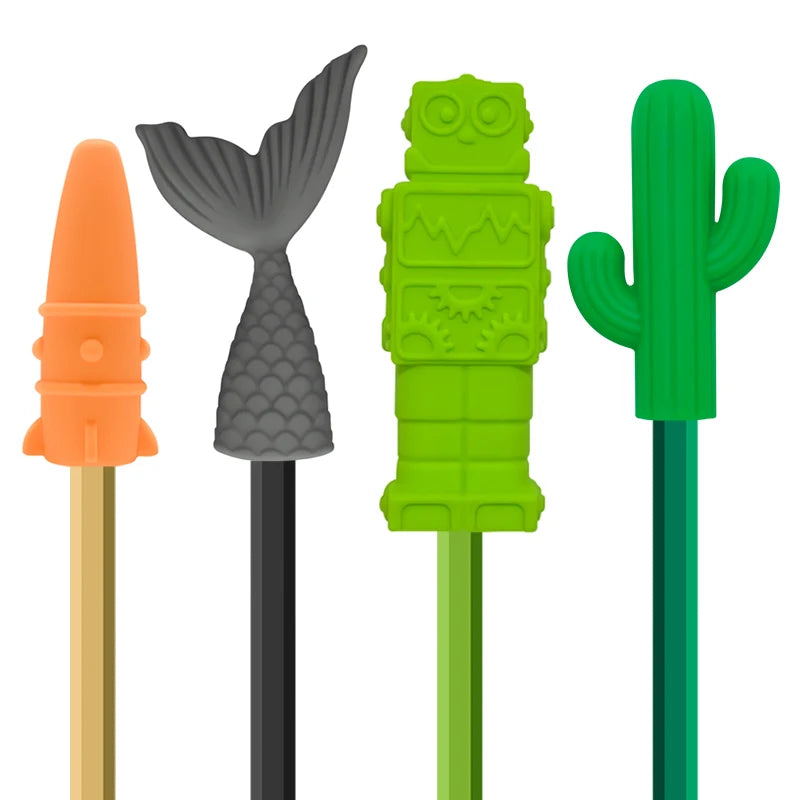 5PCS Silicone Pencil Topper Fun Silicone Baby Teether Pencil Cap Sensory Toy for Kids Children Autism ADHD Chew Tools