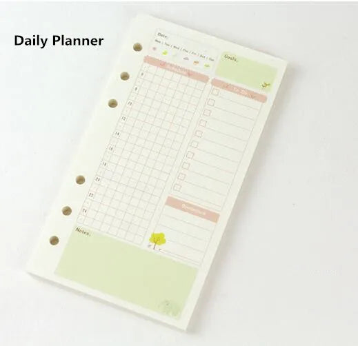 2026Colored A5 A6 Loose Leaf Notebook Refill Spiral Binder Inner Page Weekly Monthly To Do Line Dot Grid Inside Paper Stationery